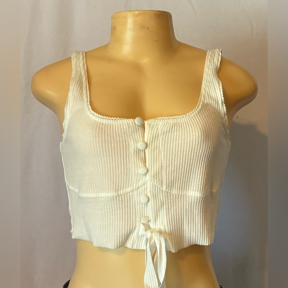Cider White Ribbed Button-Down Tank Top